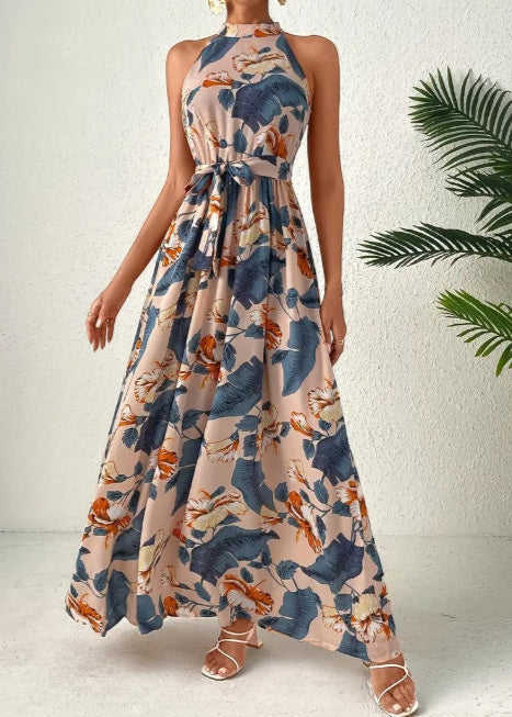 Boho-Kleid mit floralem Muster, hoher Taille und langen Ärmeln | Ideal für Frühling und Sommer