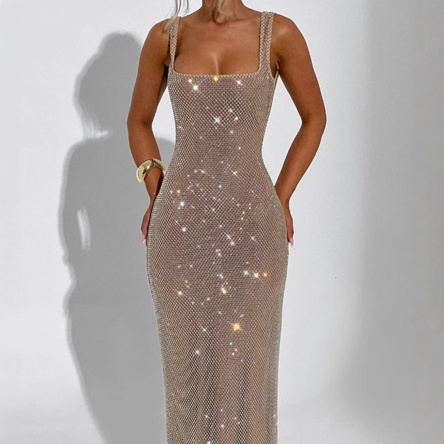 Doppelträger-Pailletten-Kleid mit Netzdetaillierung | Ideal für Frühling und Sommer