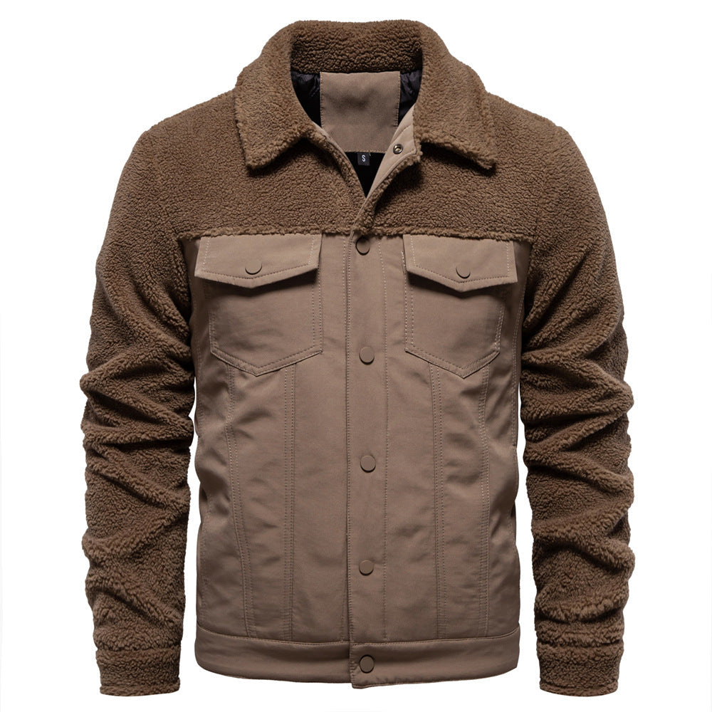Herren Patchwork-Lammwollmischung Jacke mit Klappentaschen | Ideal für den Winter