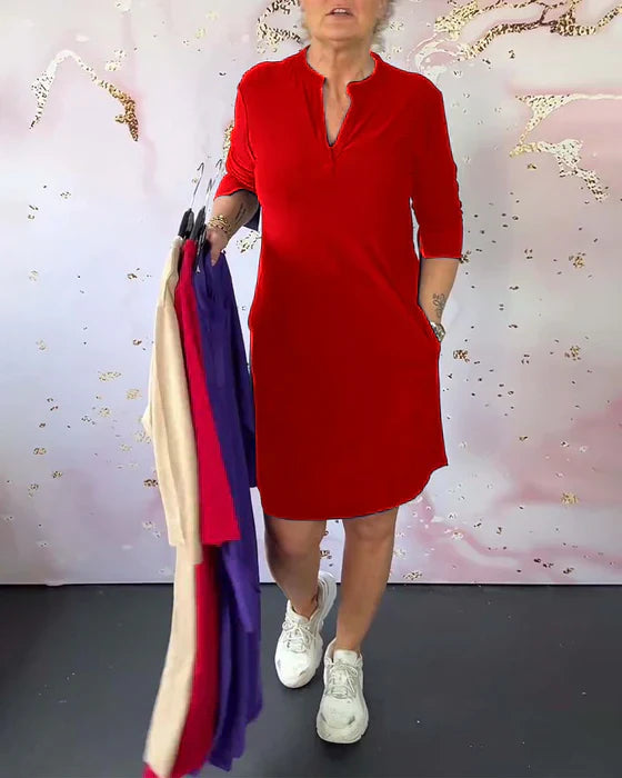 V-Ausschnitt-Shiftkleid mit 3/4-Ärmeln | Ideal für Frühling und Sommer