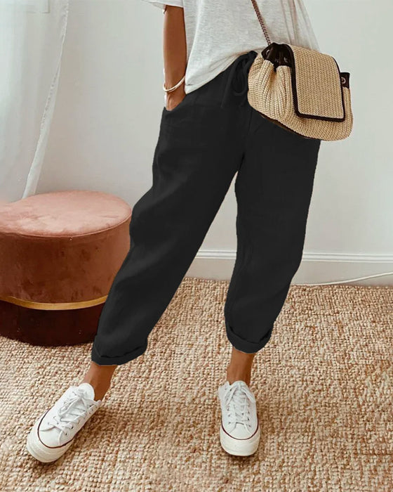 Herren Baumwoll-Leinenhose – Atmungsaktiv, Leicht, Einfarbig, Mid-Waist, Lange Hose mit Tasche – Ideal für Frühling, Sommer, Herbst