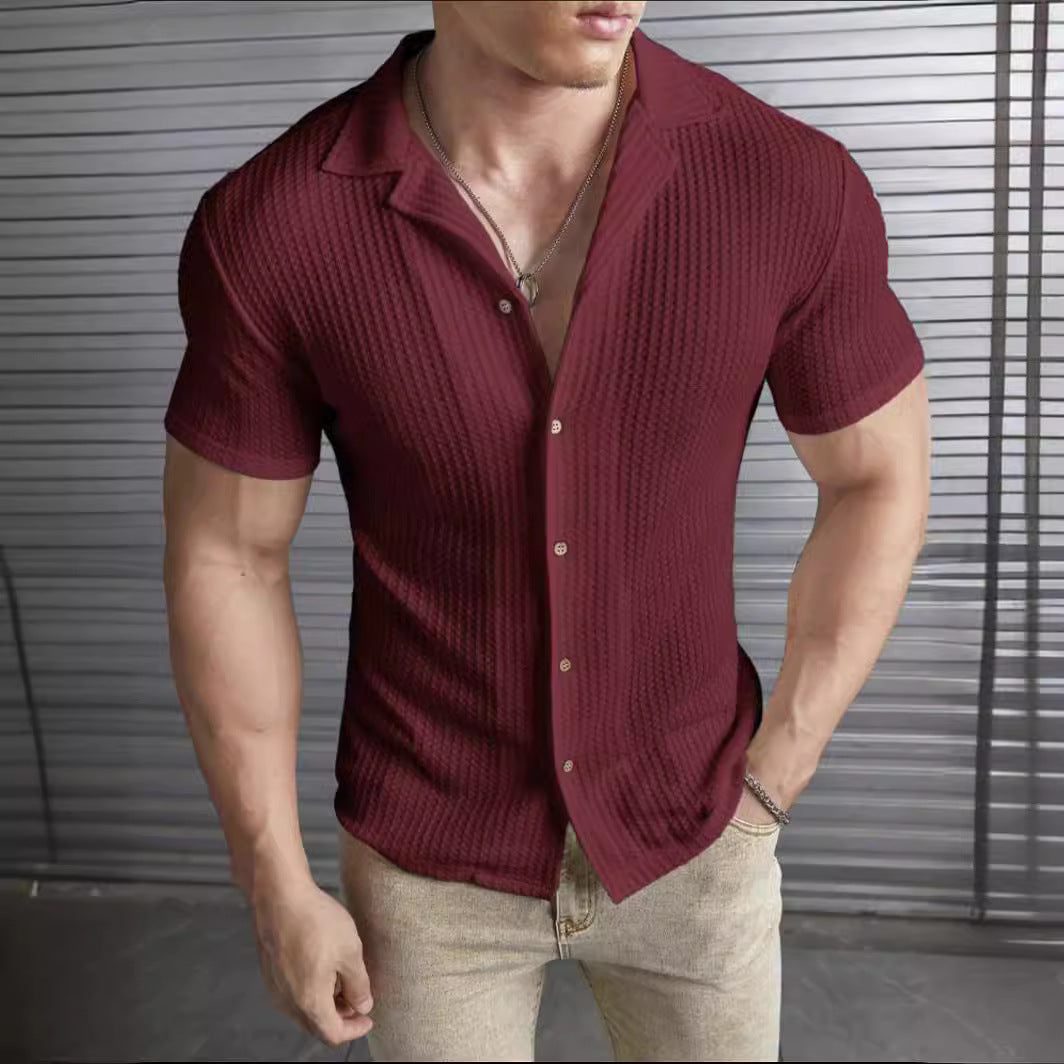 Herren Slim Fit Kurzarm-Hemd mit Knopfleiste – Ideal für Frühling und Sommer
