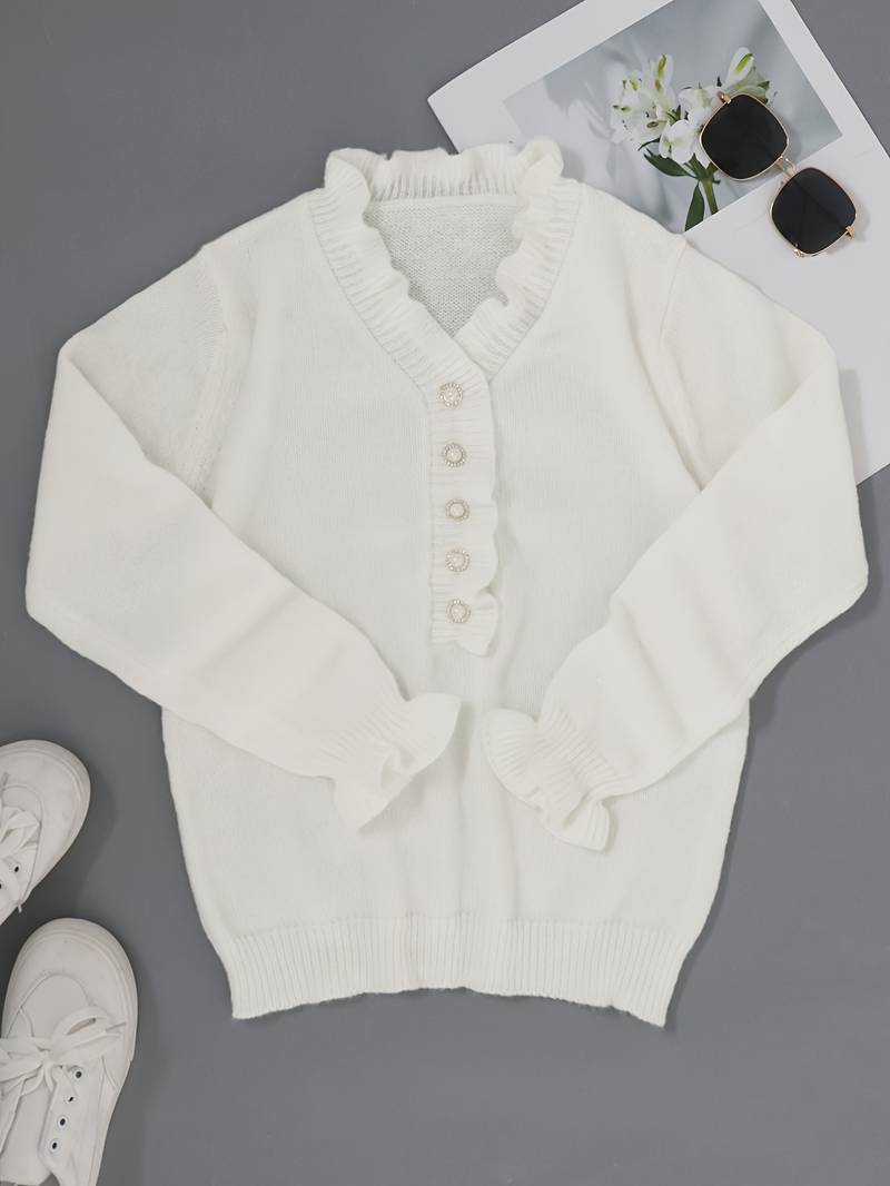 Pullover mit tiefem V-Ausschnitt und Knotendetail auf der Vorderseite | Ideal für Frühling und Herbst