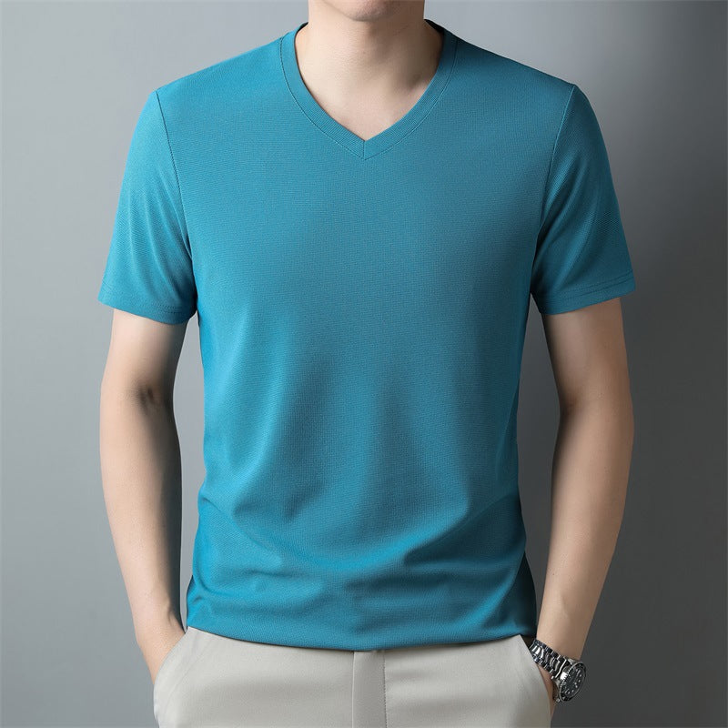 Herren Dünnes Unifarbenes V-Ausschnitt Kurzarm-T-Shirt | Ideal für den Sommer