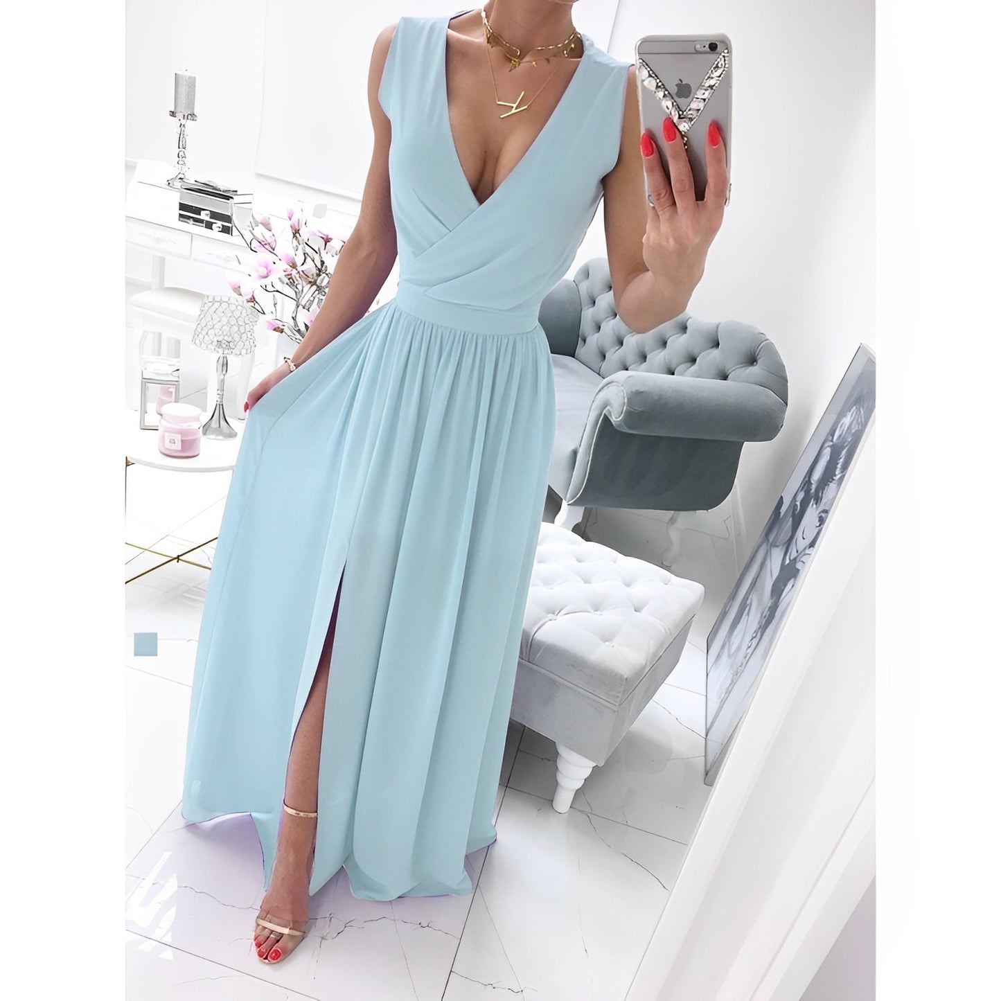 Ärmelloses Weißes Maxi-Kleid mit Holzknöpfen | Ideal für Frühling und Sommer