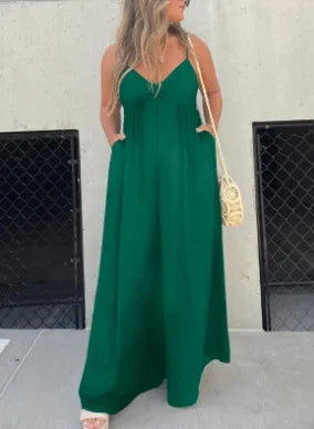 Eleganter Rückenfreier Jumpsuit mit Weitem Bein – Ärmellos, Verstellbare Träger - Ideal für den Sommer