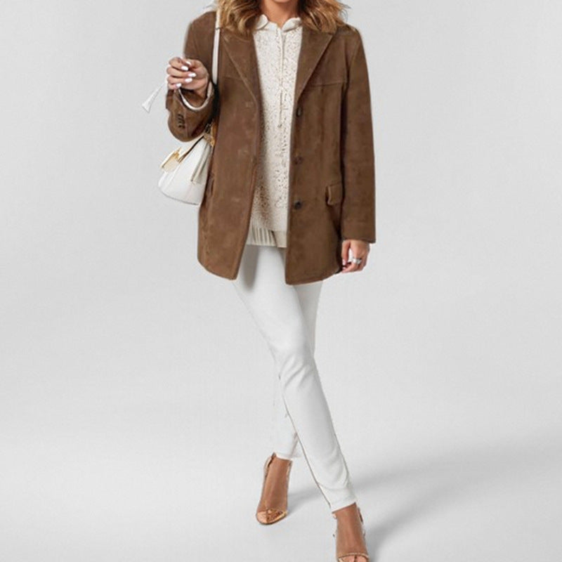 Damen-Lederblazer mit tailliertem Schnitt & Knopfverschluss | Ideal für Frühling & Herbst