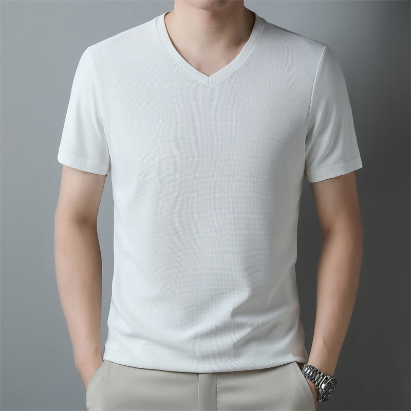 Herren Dünnes Unifarbenes V-Ausschnitt Kurzarm-T-Shirt | Ideal für den Sommer