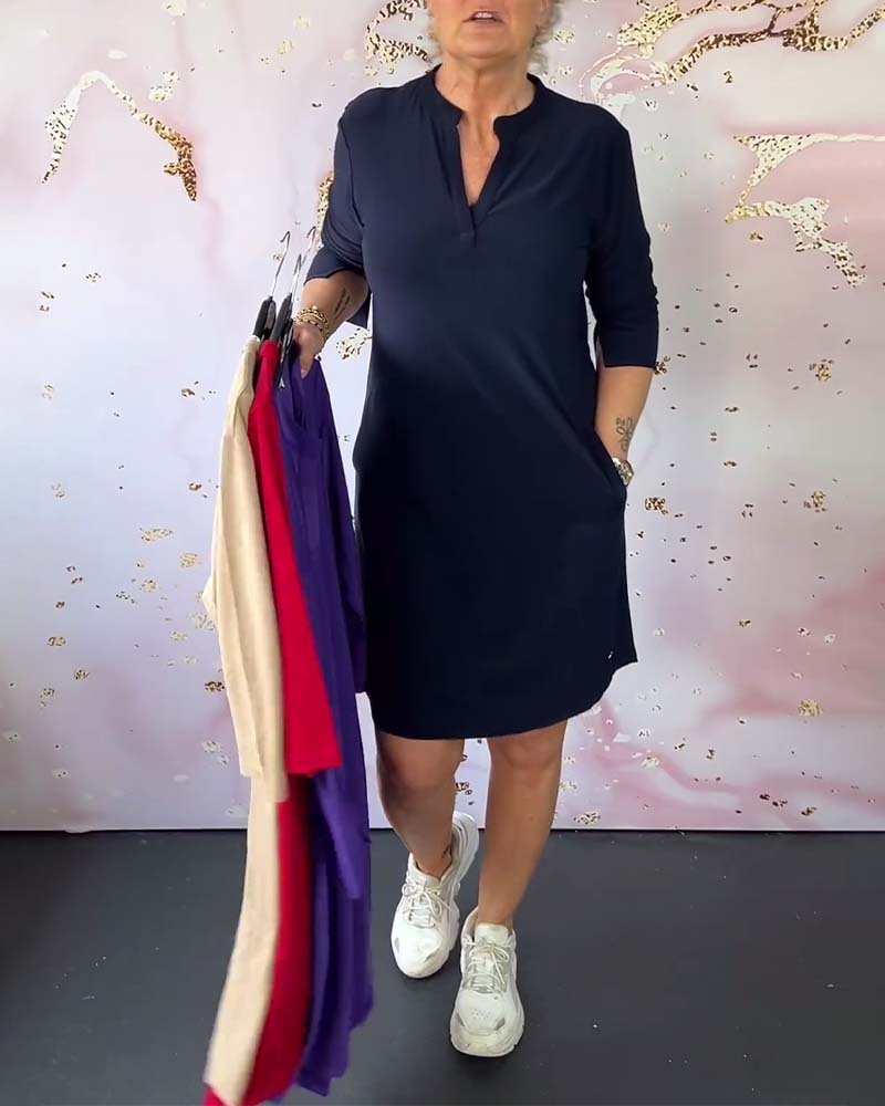 V-Ausschnitt-Shiftkleid mit 3/4-Ärmeln | Ideal für Frühling und Sommer