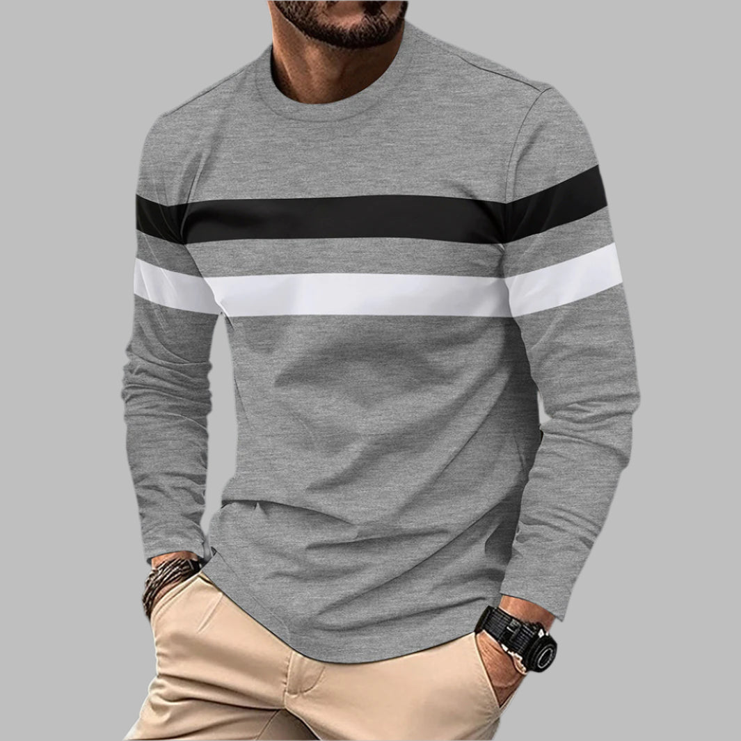 Herren Rundhals Langarm-T-Shirt mit Farbblock-Design – Ideal für Winter, Frühling und Herbst