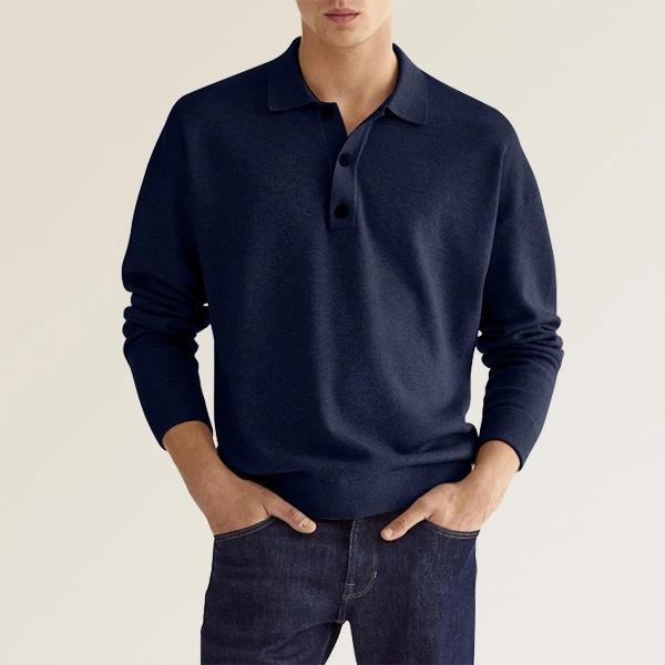 Herren Langarm V-Ausschnitt Button-Poloshirt – Ideal für den Herbst