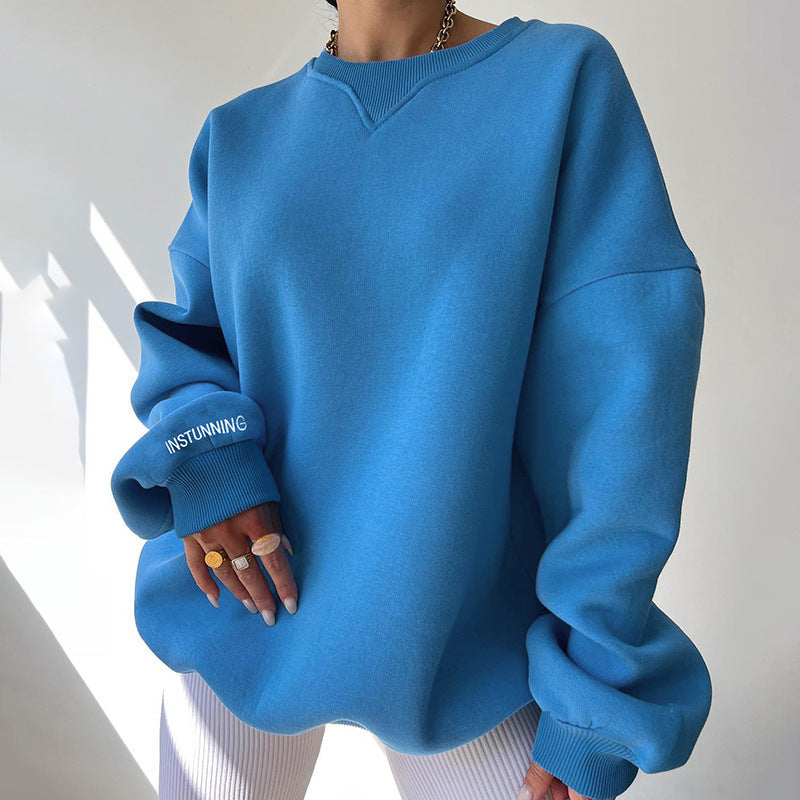 Loose Fit Rundhals Pullover aus Polyester in Uni-Farben – Ideal für Herbst