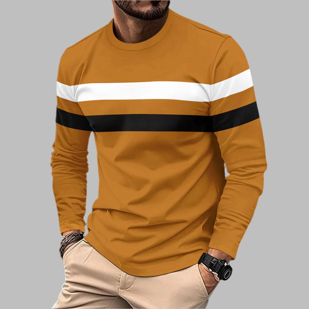 Herren Rundhals Langarm-T-Shirt mit Farbblock-Design – Ideal für Winter, Frühling und Herbst