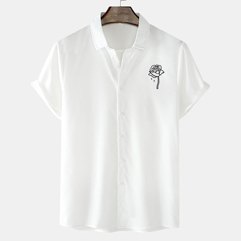 Herren Kurzarm-Hemd mit Rosen-Design – Ideal für den Sommer