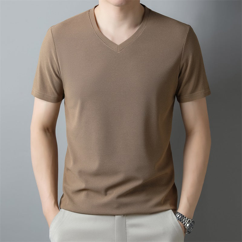 Herren Dünnes Unifarbenes V-Ausschnitt Kurzarm-T-Shirt | Ideal für den Sommer