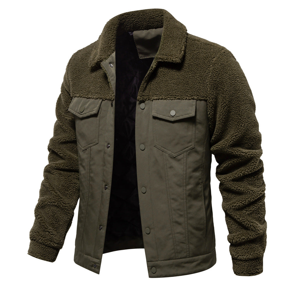 Herren Patchwork-Lammwollmischung Jacke mit Klappentaschen | Ideal für den Winter