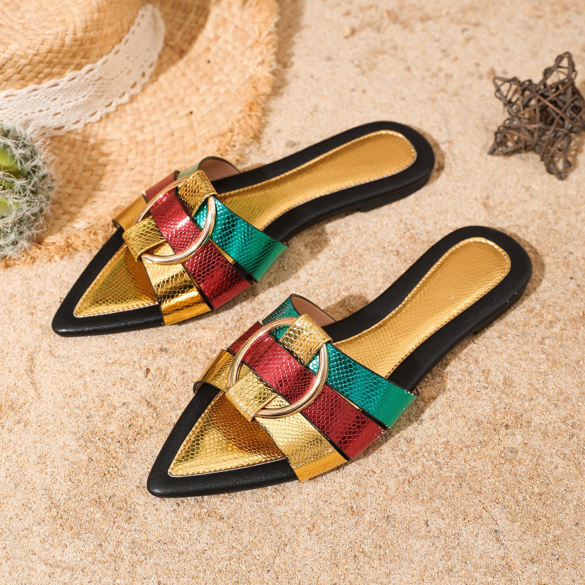 Damen PU-Leder Flache Hausschuhe mit Offenem Zehendesign | Ideal für den Sommer