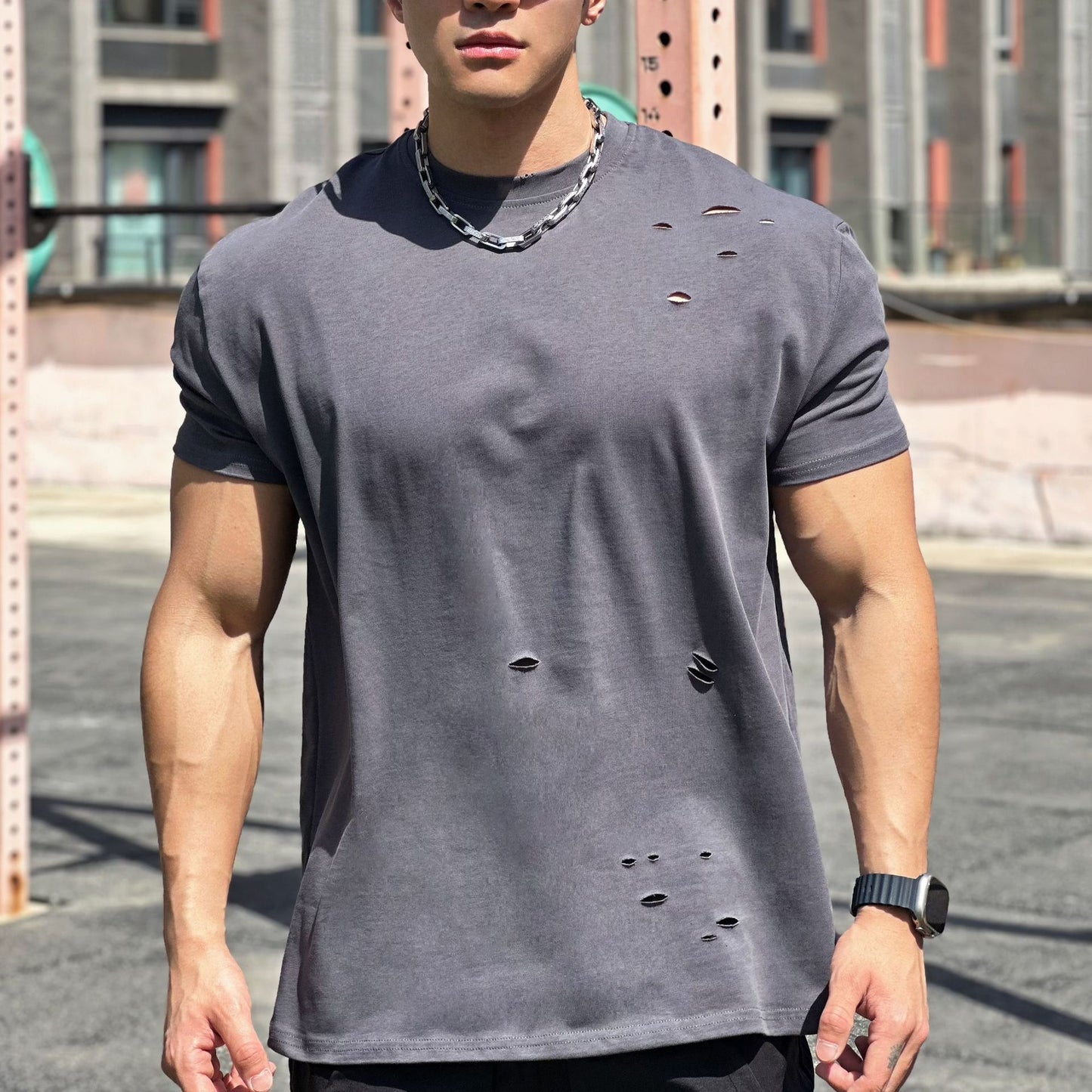 Baumwolle Sportshirt mit Lockerer Passform und Kurzen Ärmeln – Ideal für den Sommer