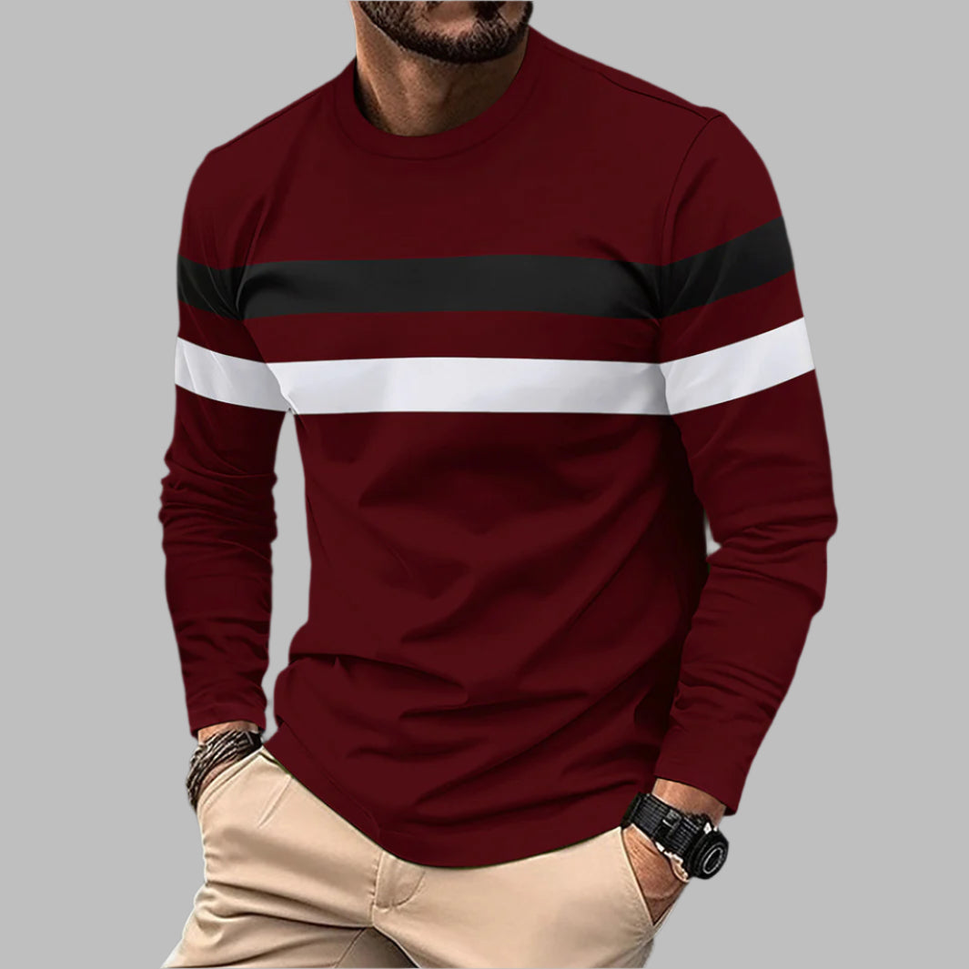 Herren Rundhals Langarm-T-Shirt mit Farbblock-Design – Ideal für Winter, Frühling und Herbst