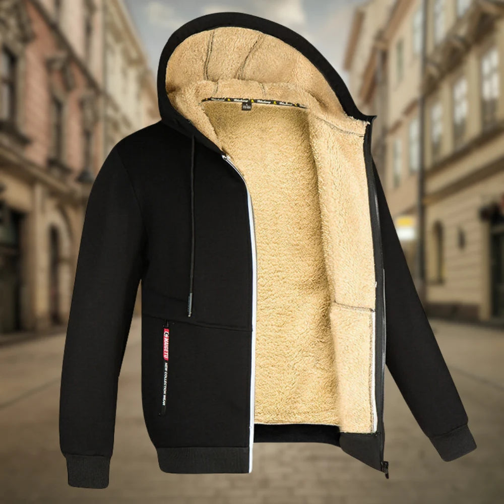 Herren-Kapuzenjacke mit warmem Fleecefutter, Reißverschluss und mehreren Taschen | Ideal für Übergangswetter