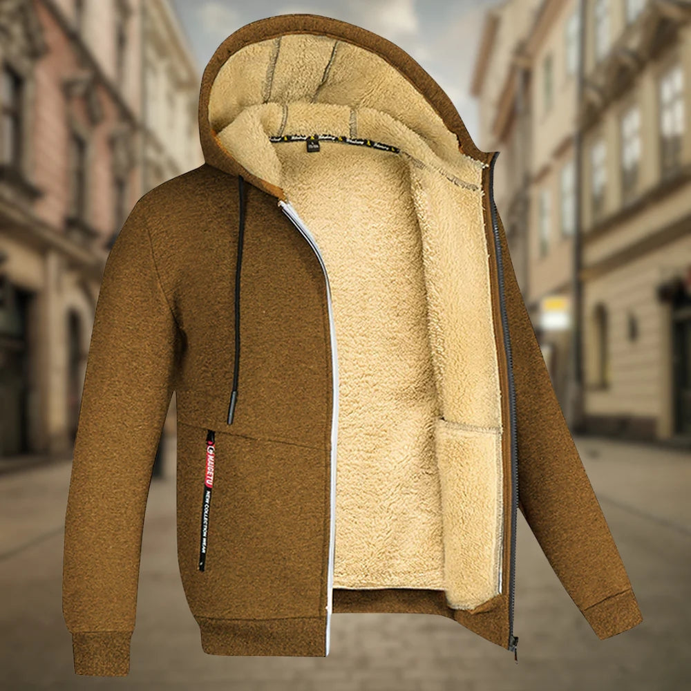 Herren-Kapuzenjacke mit warmem Fleecefutter, Reißverschluss und mehreren Taschen | Ideal für Übergangswetter