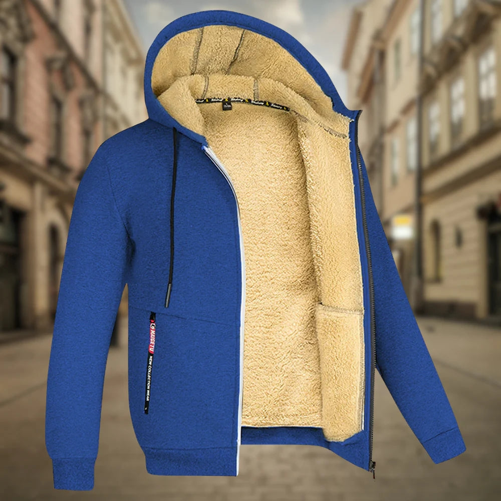 Herren-Kapuzenjacke mit warmem Fleecefutter, Reißverschluss und mehreren Taschen | Ideal für Übergangswetter