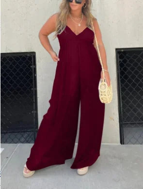 Eleganter Rückenfreier Jumpsuit mit Weitem Bein – Ärmellos, Verstellbare Träger - Ideal für den Sommer