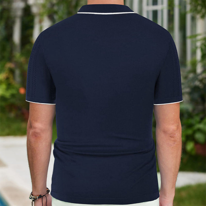 Kurzarm Polohemd aus Tencel mit Flockdruck -ideal für den Sommer