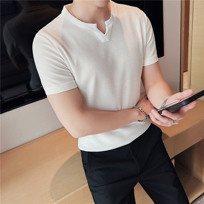 Herren Waffelstrick-Pullover Kurzarmshirt – Ideal für den Sommer