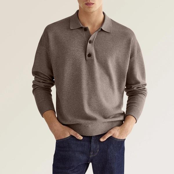 Herren Langarm V-Ausschnitt Button-Poloshirt – Ideal für den Herbst
