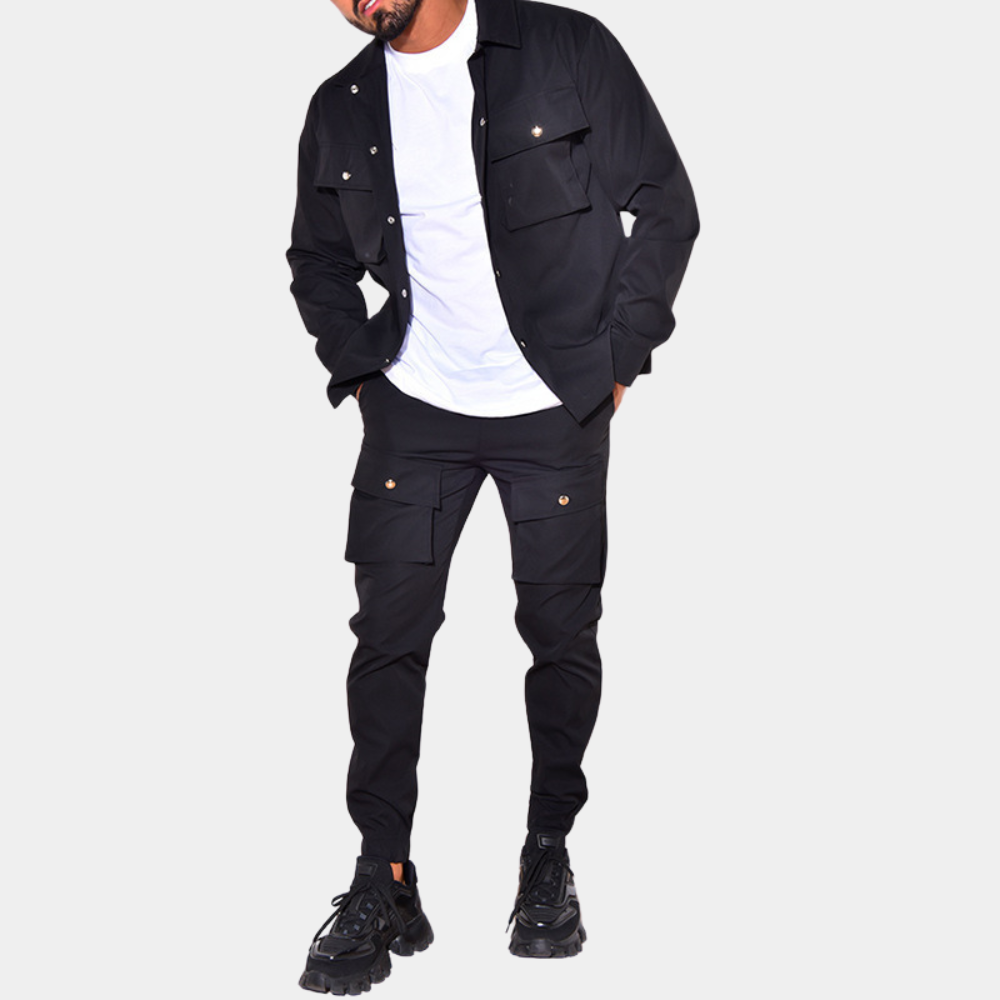 Zweiteiliges Herren-Cargo-Set mit Kapuzenpullover – Ideal für den Herbst