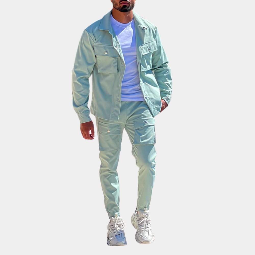 Zweiteiliges Herren-Cargo-Set mit Kapuzenpullover – Ideal für den Herbst