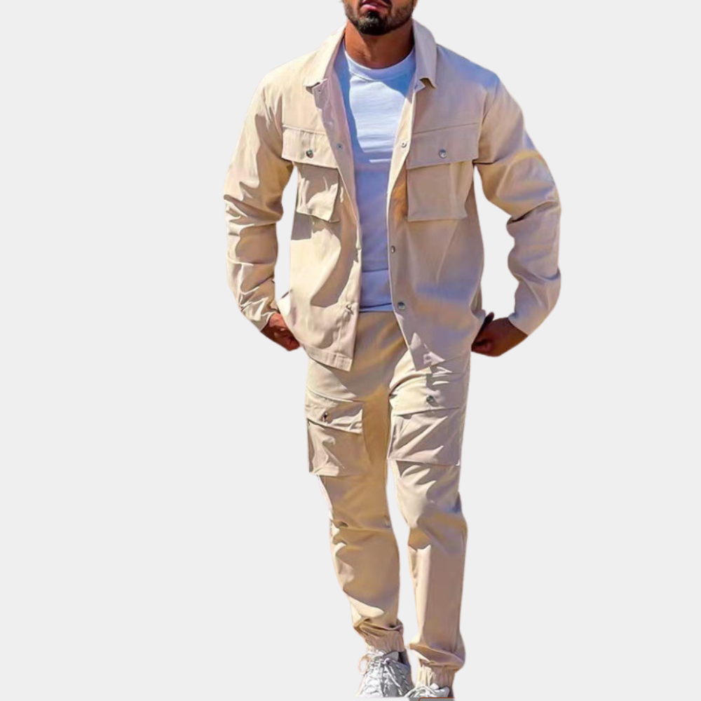 Zweiteiliges Herren-Cargo-Set mit Kapuzenpullover – Ideal für den Herbst