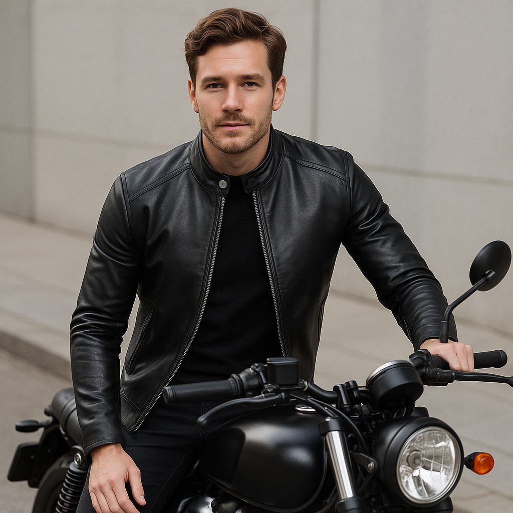 Herren-Bikerjacke aus Echtleder mit klassischem Slim Fit | Ideal für Herbst und Frühjahr