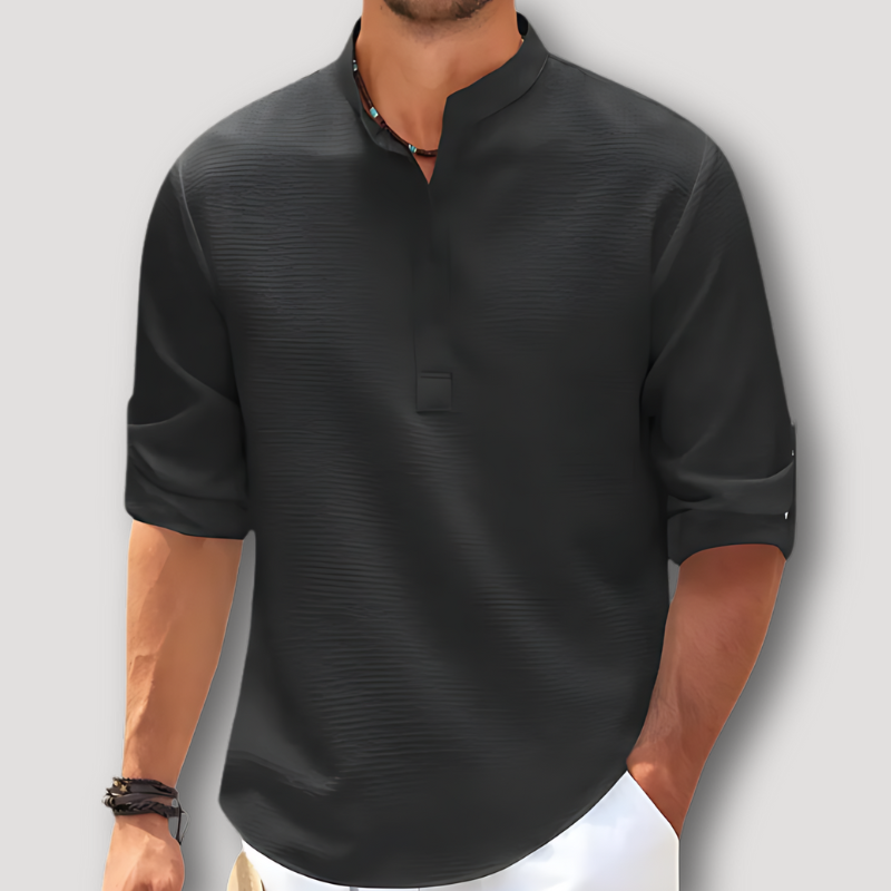 Halbarm-Shirt für Herren mit Streifenmuster und Viertelknopf - Ideal für Frühling/Sommer