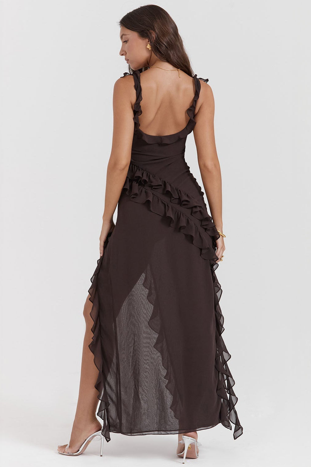 Langes Rüschenkleid mit Frontschlitz | Ideal für Frühling und Sommer