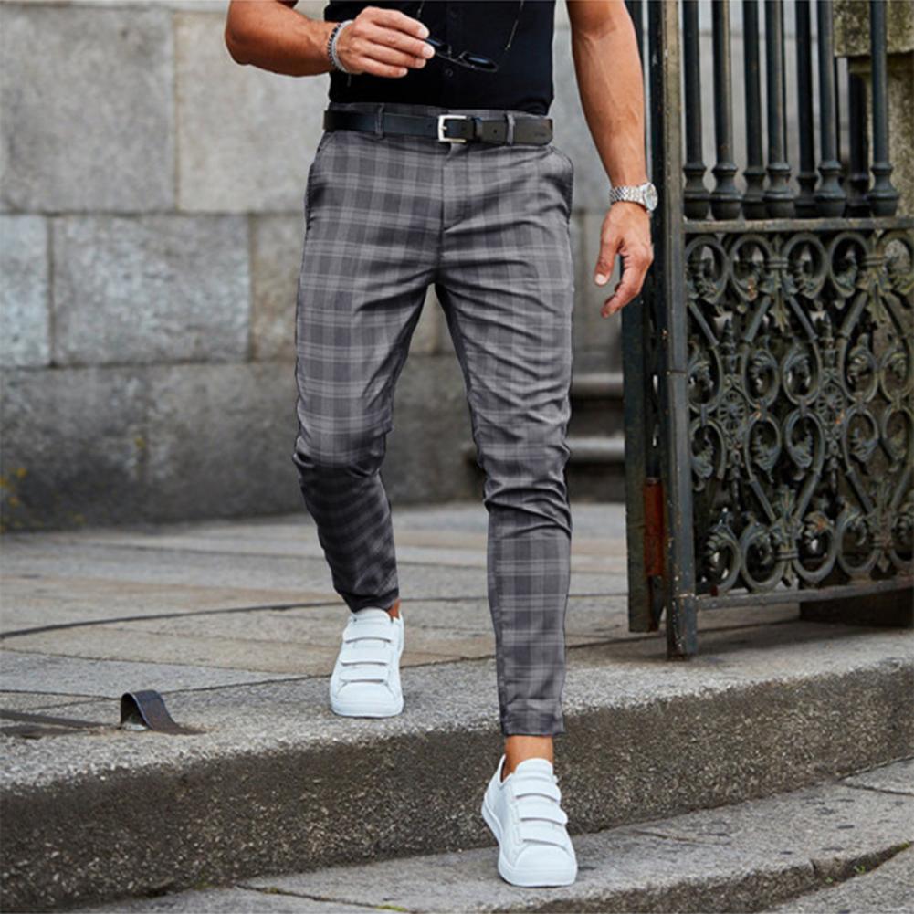 Karierte Herrenhose mit schmaler Passform und elastischer Taille - Ideal für Frühling und Herbst