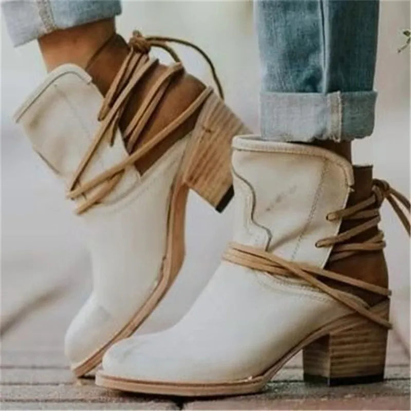 Vintage-Westernstiefel mit klobigem Absatz & verstärkten Nähten | Ideal für Herbst & Winter