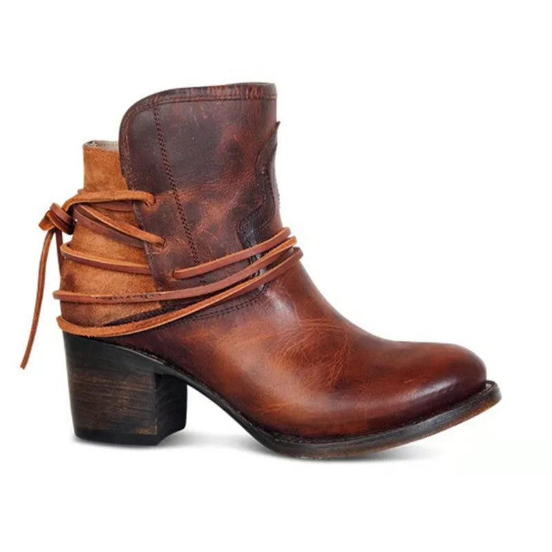Vintage-Westernstiefel mit klobigem Absatz & verstärkten Nähten | Ideal für Herbst & Winter
