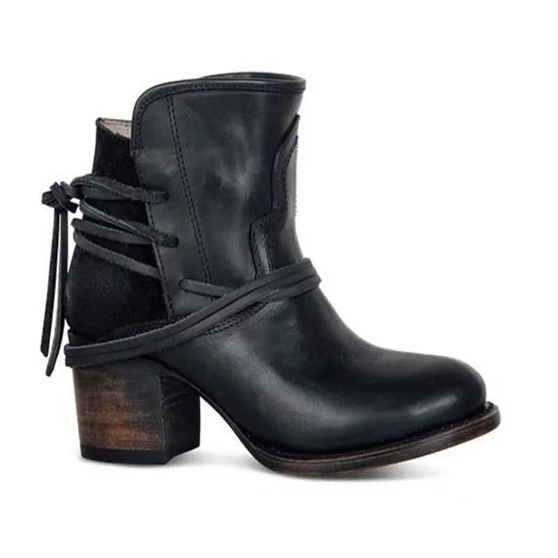Vintage-Westernstiefel mit klobigem Absatz & verstärkten Nähten | Ideal für Herbst & Winter