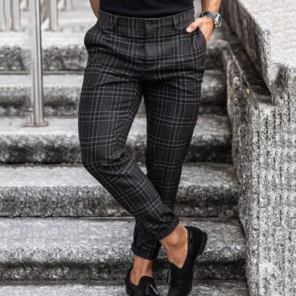Karierte Herrenhose mit schmaler Passform und elastischer Taille - Ideal für Frühling und Herbst