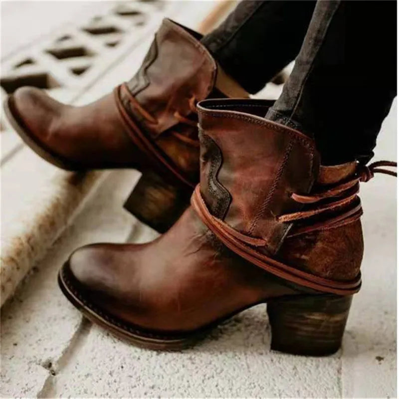 Vintage-Westernstiefel mit klobigem Absatz & verstärkten Nähten | Ideal für Herbst & Winter