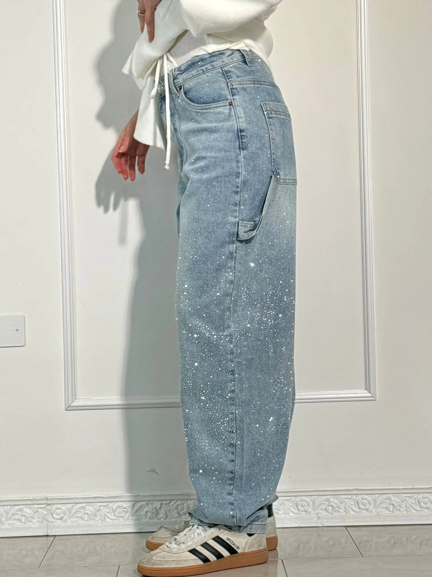 Weite Ballon-Jeans mit Strass-Details | Ideal für Frühling & Herbst