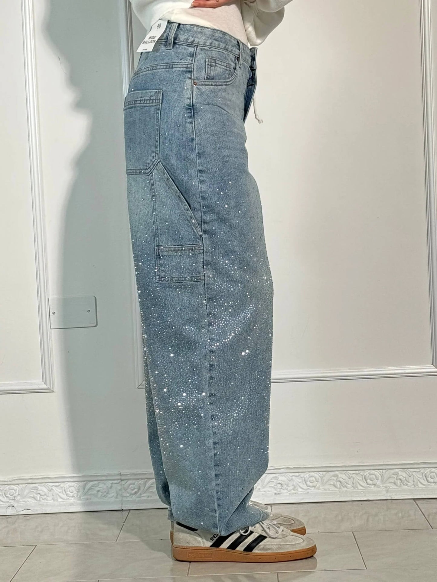 Weite Ballon-Jeans mit Strass-Details | Ideal für Frühling & Herbst