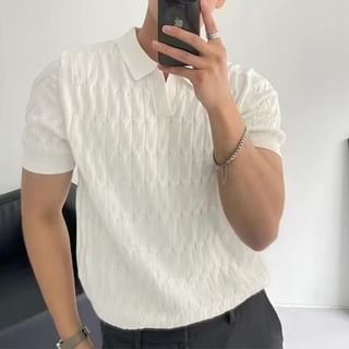 Double White Kurzarm Polo-Shirt mit Kabelstrickmuster - für den Sommer