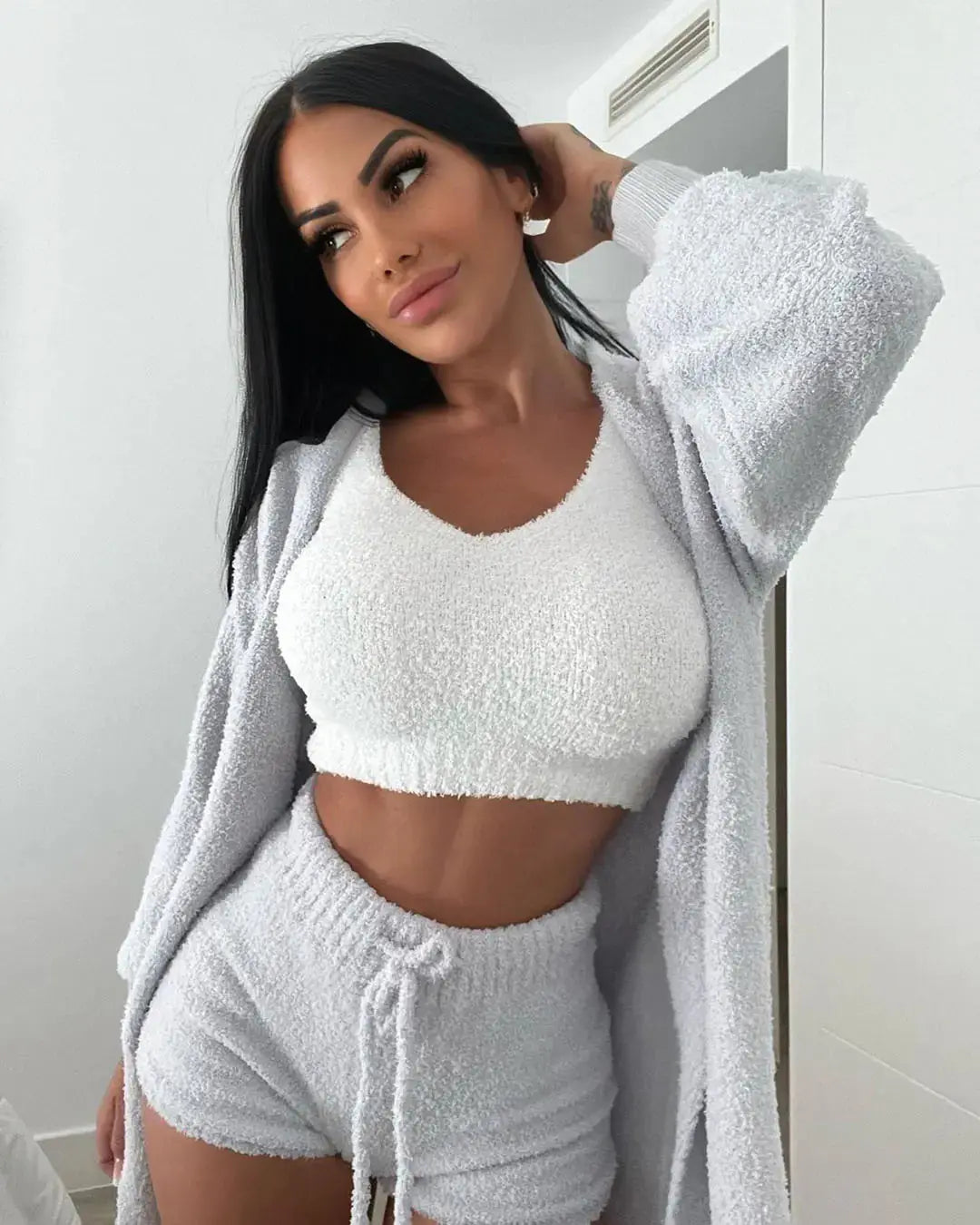 3-teiliges Damen-Pyjama-Set aus Fleece – Ideal für Herbst & Winter