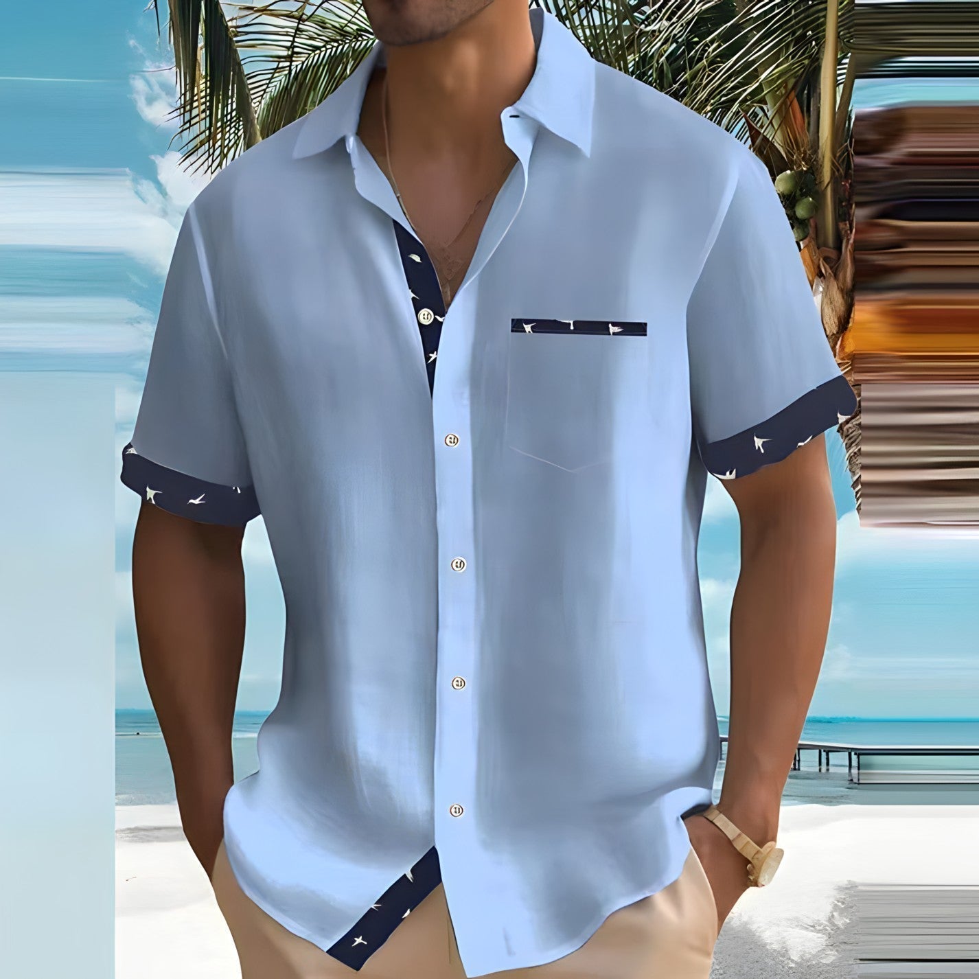 Herren-Kurzarmhemd mit Knopfleiste und atmungsaktivem Stoff | Ideal für den Sommer