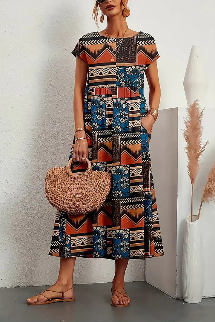 Ärmelloses bedrucktes Kleid mit Rundhalsausschnitt | Ideal für den Sommer