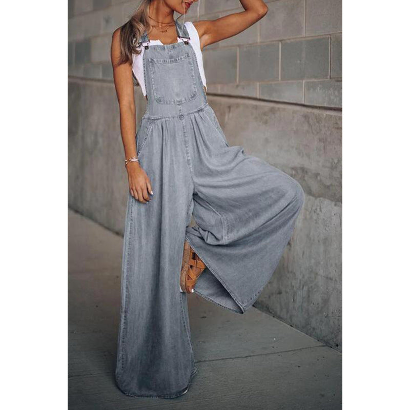 Retro Weitbein-Denim-Overall mit Verstellbaren Trägern – Ideal für Frühling & Sommer