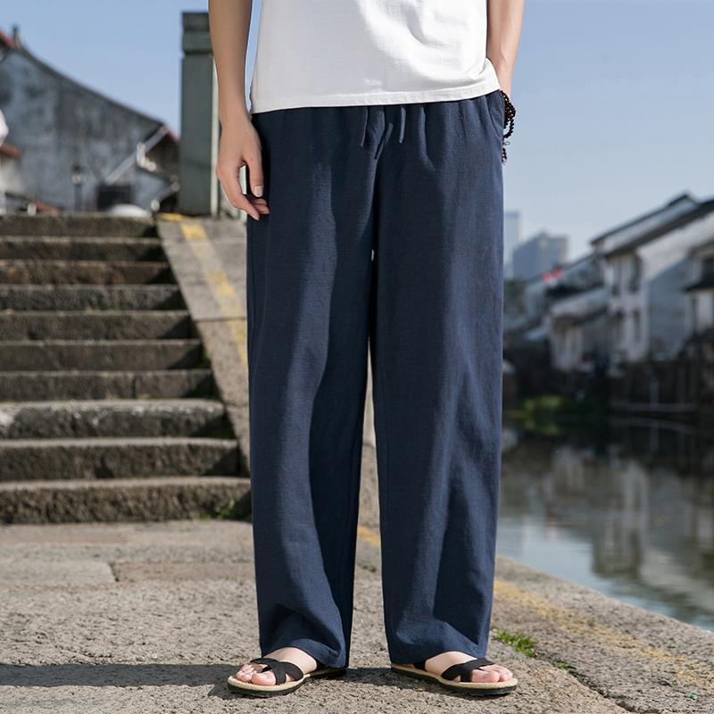 Herren Weite Baumwoll-Leinen Gerade-Hose – Ideal für den Frühling